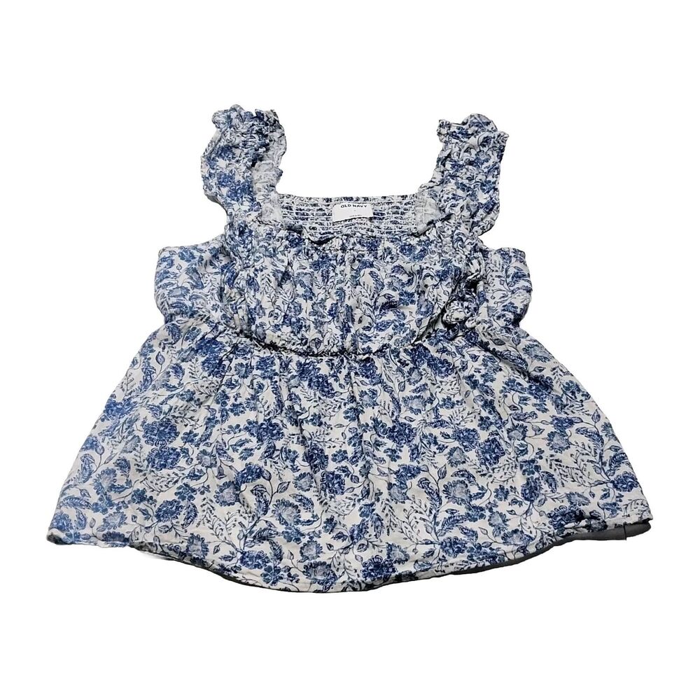 Vtg Old Navy Womens Medium Sleeveless Cami Tank Blouse Blue Floral Fairy Ruffle